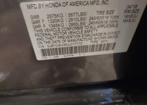 2018 Acura Mdx z USA, uszkodzony, nr VIN 5J8YD4H36JL017173